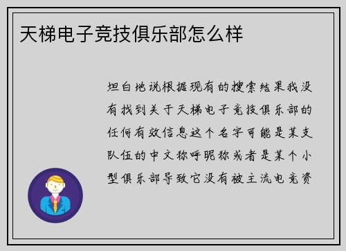 天梯电子竞技俱乐部怎么样